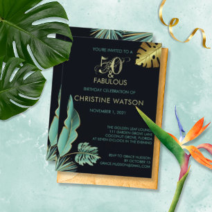 Invitation 50 et Fabulous Green Gold Feuilles fête d'annivers
