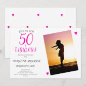 Invitation 50 et Fabulous Pink Photo fête de 50e anniversaire (Devant / Derrière)