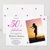 Invitation 50 et Fabulous Pink Photo fête de 50e anniversaire (Devant / Derrière)