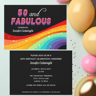 Invitation 50 et Fabulous Rainbow Sparkle texte rose Annivers