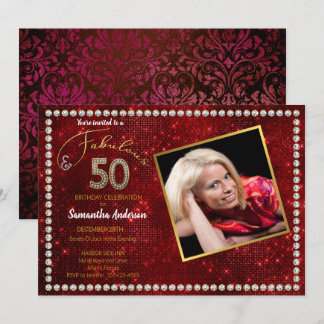 Invitation 50 et Fabulous Red Bling 50e fête d'anniversaire