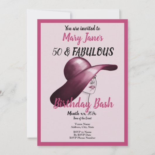 Invitation 50 et Fabulous rose Anniversaire Bash (Devant)