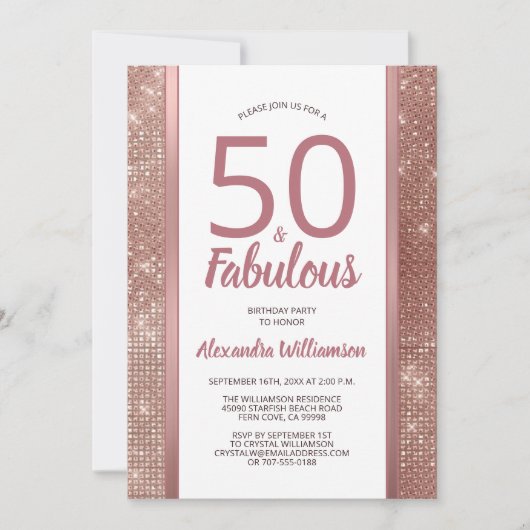 Invitation 50 et Fabulous Rose Gold Glam 50e fête d'anniversa (Devant)