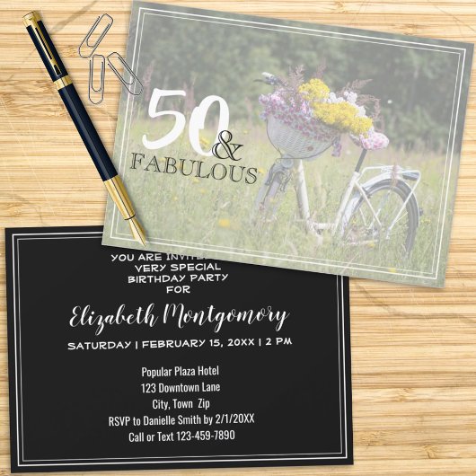Invitation 50 et Fabulous Rustic Bicycle fête d'anniversaire