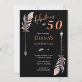 Invitation 50 & Fab 50e anniversaire Black Orange Boho Feathe (Devant)