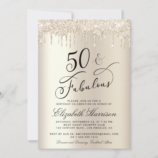 Invitation 50 Fabuleuse Parties scintillant Champagne Gold An (Devant)
