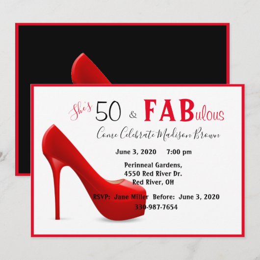 Invitation 50 & Fabuleux 50e anniversaire Femme Rouge (Devant / Derrière)