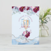 Invitation 50 Fabuleux Agate Bleu Fête d'anniversaire Floral (Debout devant)