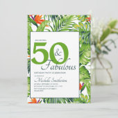 Invitation 50 Fabuleux anniversaire Feuilles tropicaux rose o (Debout devant)