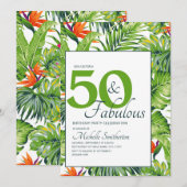 Invitation 50 Fabuleux anniversaire Feuilles tropicaux rose o (Devant / Derrière)