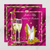 Invitation 50 & Fabuleux Anniversaire rose jaune or (Devant / Derrière)