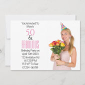 Invitation 50 Fabuleux Anniversaire rose Texte noir (Devant)