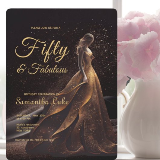 Invitation 50 Fabuleux Black Gold Parties scintillant Anniver