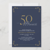 Invitation 50 & Fabuleux Blue & Gold Calligraphy Anniversaire (Devant)