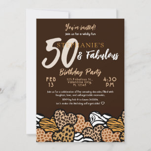 Invitation 50 & Fabuleux Brown Coeurs sauvages Cinquante Anni