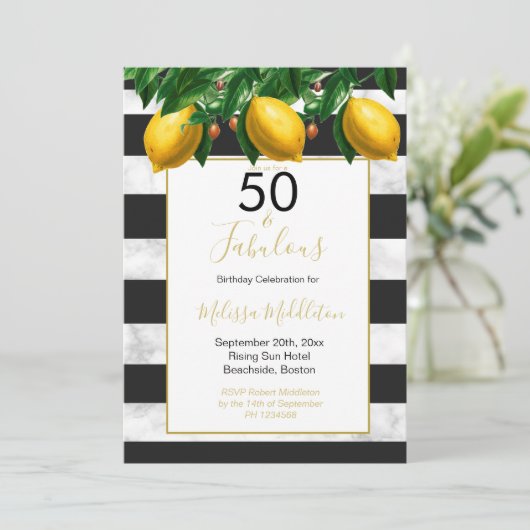 Invitation 50 Fabuleux citron noir blanc brun (Debout devant)