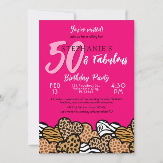 Invitation 50 & Fabuleux Coeurs Sauvages Roses Cinquante Anni (Devant)