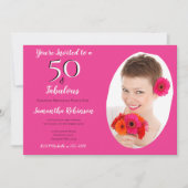 Invitation 50 & Fabuleux Customisé photo rose blanc Chevron (Devant)