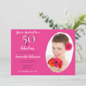 Invitation 50 & Fabuleux Customisé photo rose blanc Chevron (Debout devant)