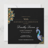 Invitation 50 & Fabuleux Elegant Aquarelle Peacock Anniversai (Devant)