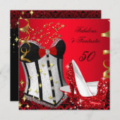 Invitation 50 & Fabuleux Fantastic Red Black Gold Anniversair (Devant / Derrière)