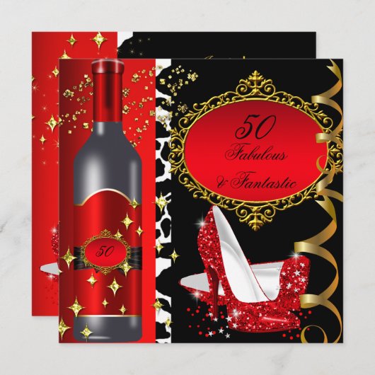 Invitation 50 & Fabuleux Fantastic Red Black Gold Anniversair (Devant / Derrière)