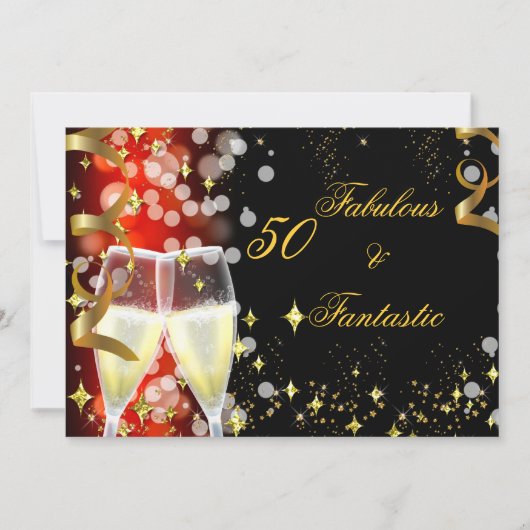 Invitation 50 & Fabuleux Fantastic Red Gold Champagne Party (Devant)