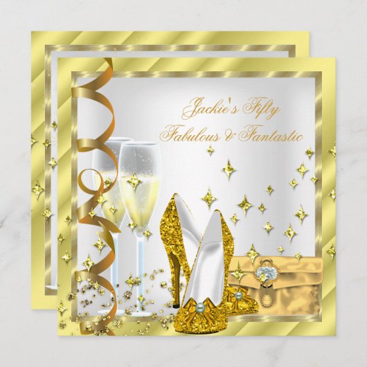 Invitation 50 & Fabuleux Fantastique Blanc Jaune Or Anniversa (Devant / Derrière)
