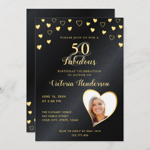 Invitation 50 & Fabuleux Faux Black Metallic & Gold Anniversa