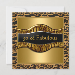 Invitation 50 & Fabuleux fête d'anniversaire Gold Black Leopa