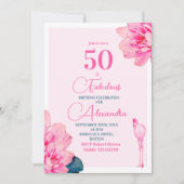 Invitation 50 Fabuleux Flamant rose rose Floral Chic Annivers (Devant)