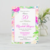 Invitation 50 Fabuleux Floral Rose rose chic Anniversaire (Debout devant)