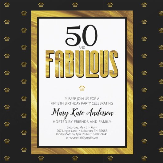 Invitation 50 Fabuleux Gold Black Metallic moderne Anniversai