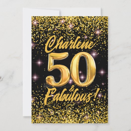 Invitation 50 Fabuleux Gold Parties scintillant Rose Stars 50 (Devant)