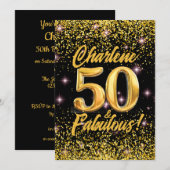 Invitation 50 Fabuleux Gold Parties scintillant Rose Stars 50 (Devant / Derrière)