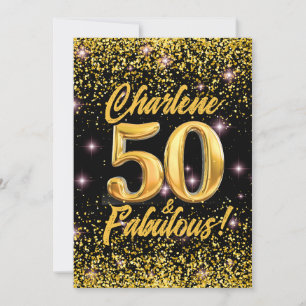 Invitation 50 Fabuleux Gold Parties scintillant Rose Stars 50