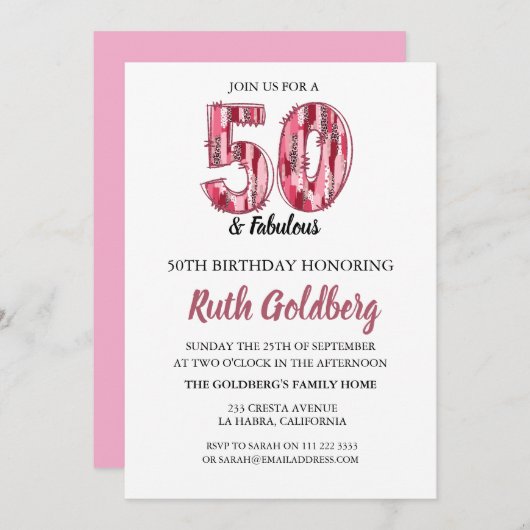 Invitation 50 & Fabuleux Impression Léopard Rose B (Devant / Derrière)