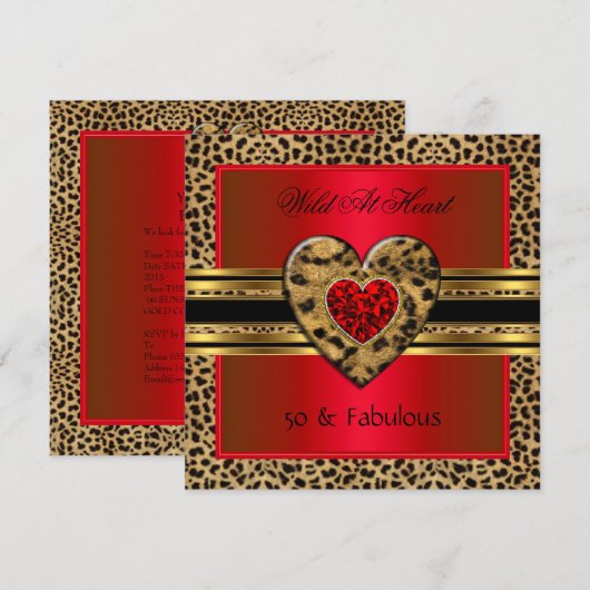 Invitation 50 & fabuleux Leopard Wild at Heart Black Gold Red (Devant / Derrière)