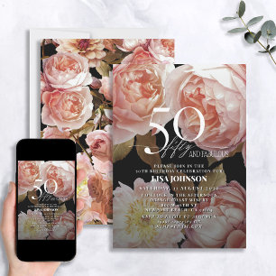 Invitation 50 & Fabuleux Moody Blush Rose Floral Botanical