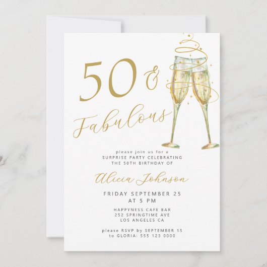 Invitation 50 & Fabuleux or 50e anniversaire fête (Devant)