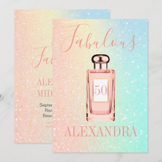 Invitation 50 Fabuleux Parties scintillant Français Chic Parf (Devant / Derrière)
