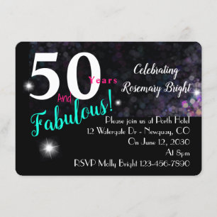 Invitation 50 fabuleux, parties scintillant sur noir, polyval