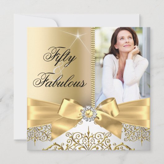 Invitation 50 Fabuleux Photo Gold Silver Bow 50e anniversaire (Devant)