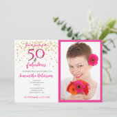 Invitation 50 & Fabuleux Photo Pink White Chevron Gold Dots (Debout devant)