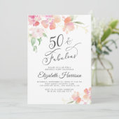 Invitation 50 Fabuleux Pink Floral Aquarelle fête d'anniversa (Debout devant)