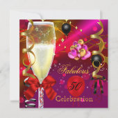 Invitation 50 & Fabuleux Pink Red Gold Black fête d'anniversa (Devant)
