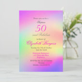 Invitation 50 Fabuleux Rainbow Tie Dye Pink Chic Anniversaire (Debout devant)