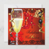 Invitation 50 Fabuleux Red Black Gold 50e Champagne Party (Devant)