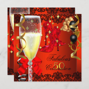 Invitation 50 Fabuleux Red Black Gold 50e Champagne Party