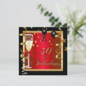 Invitation 50 Fabuleux Red Gold Black fête d'anniversaire (Debout devant)